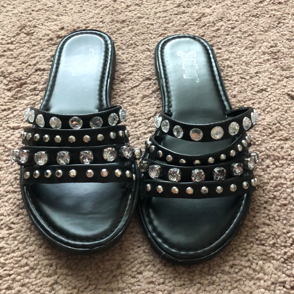 Brash black sandals rhinestones